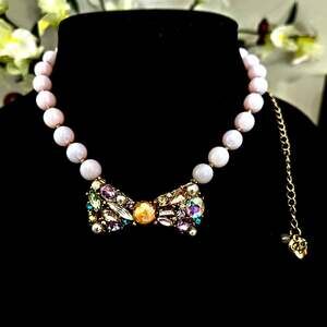 Betsey Johnson Sweet Shop Pink Beaded Crystal Bow Necklace